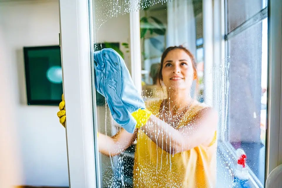 Huishoudelijke hulp ramen zeem vrouw